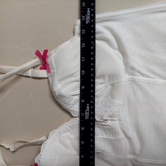 Cacique Intimates White‎ Corset Bra Size XL Bustier Y2K Eyelet Trim Pink Bows - Picture 6 of 12